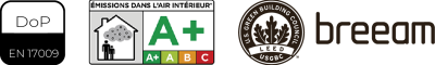 VOC emissions: the best classification possible! Extra credits for sustainable building eco-labels, such as BREEAM and LEED.